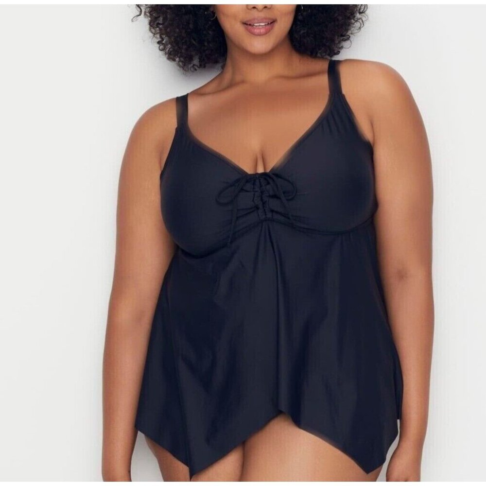 Birdsong Plus Size 22W Black Eco Onyx Sharkbite‎ Underwire Tankini Swim Top Plus